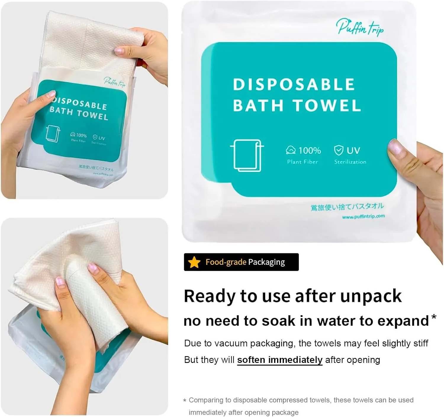 4 Pack Disposable Bath Towels Durable Large Portable Thicken Camping Towels for Travel Hotel Business Trip Swimming Pet Towels Sauna Spa Hot Spring Water Play 55''X27.5''