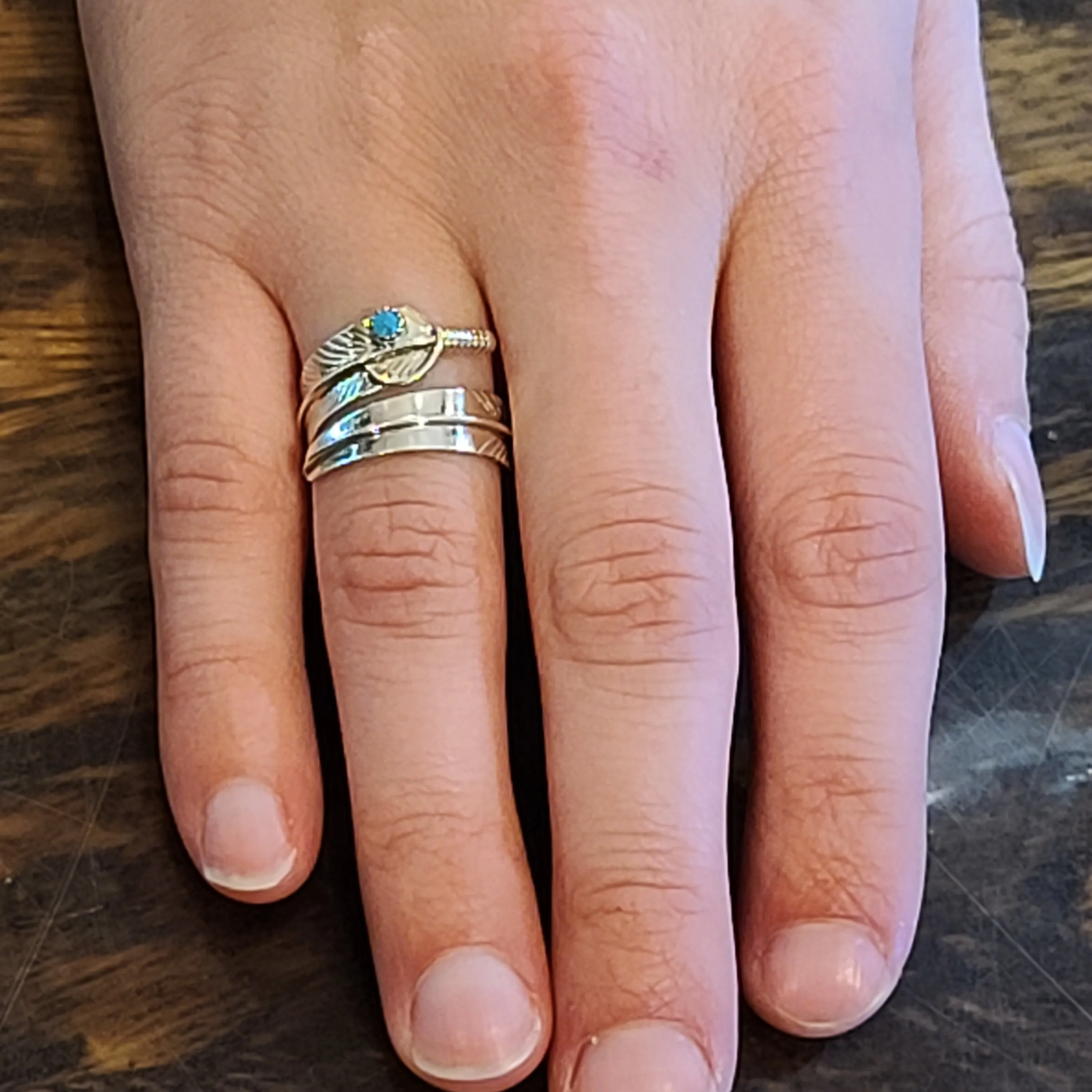 Adjustable Turquoise Feather Ring