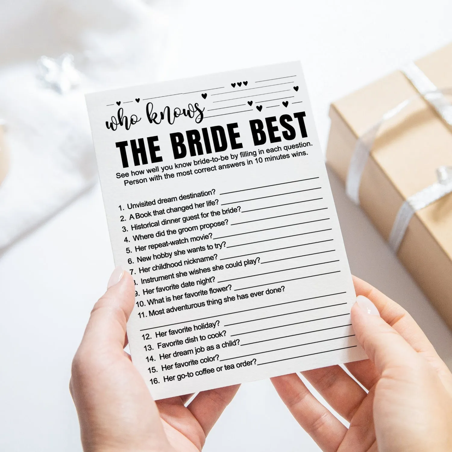 Black and White Bridal Shower Game Bundle 2-in-1 - Who Knows the Bride Best & What Did the Groom Say (25 Pack)