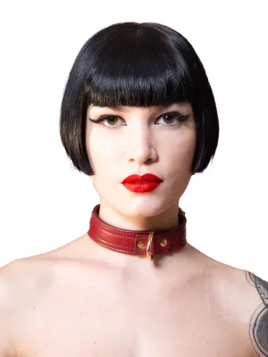 Burgundy Leather Collar with Gold Hardware