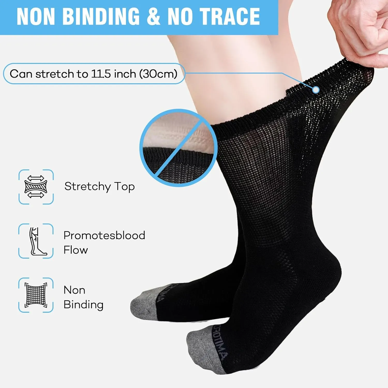 CaiDieNu Non Slip Diabetic Socks: 4 Pairs Extra Wide Hospital Socks for Men Women with Grips Elderly Edema 9-15