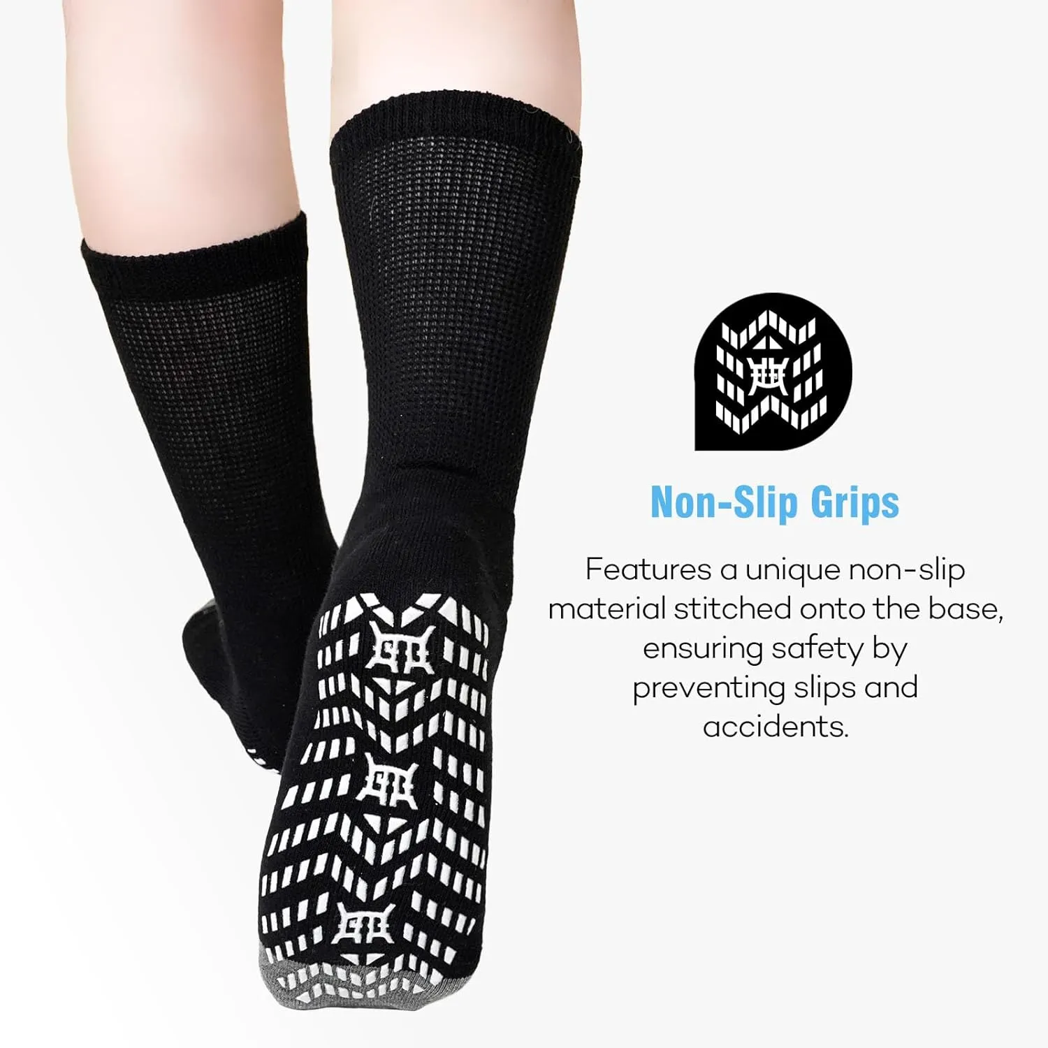 CaiDieNu Non Slip Diabetic Socks: 4 Pairs Extra Wide Hospital Socks for Men Women with Grips Elderly Edema 9-15