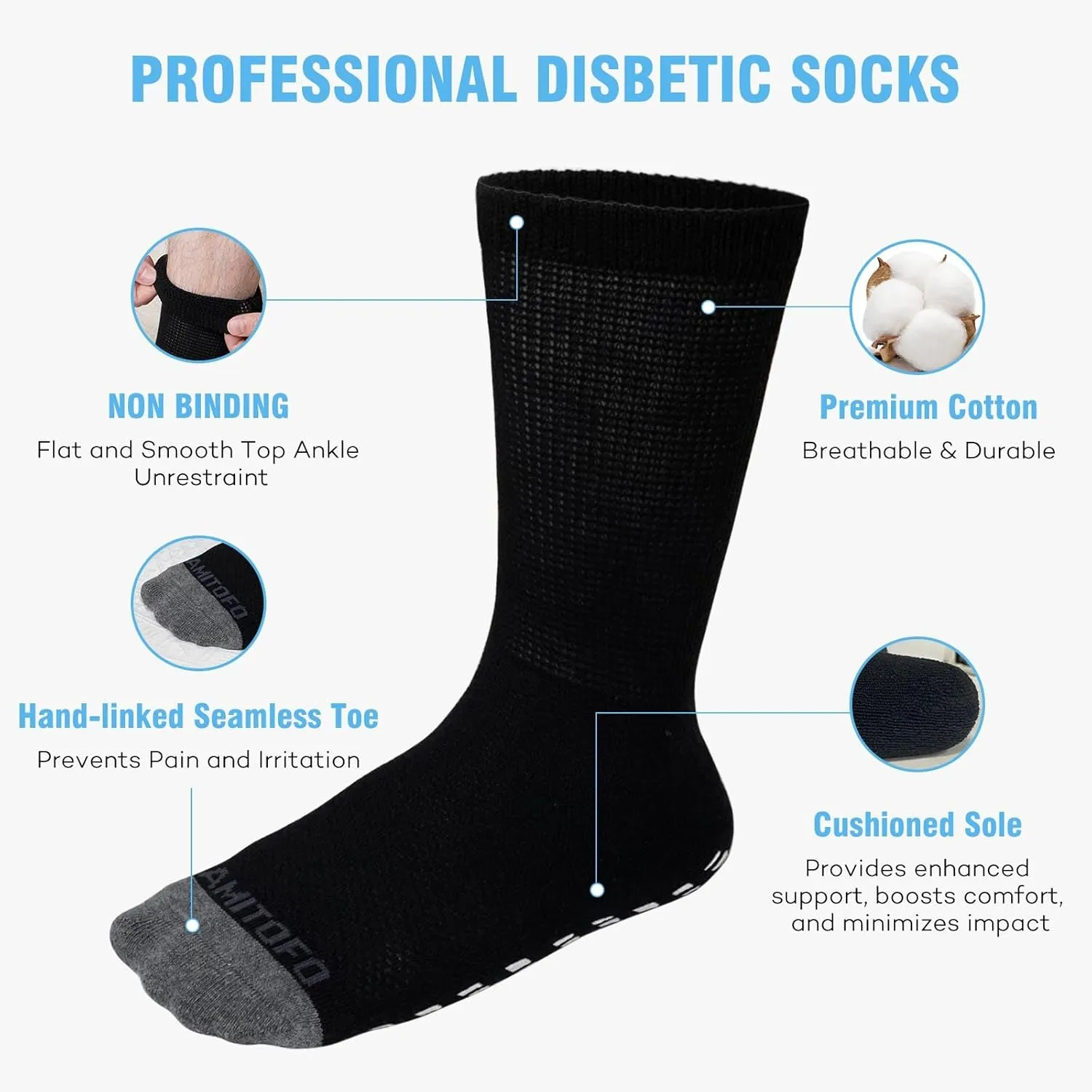 CaiDieNu Non Slip Diabetic Socks: 4 Pairs Extra Wide Hospital Socks for Men Women with Grips Elderly Edema 9-15