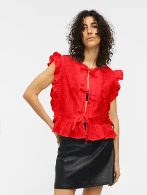 Cilla Sleeveless Ruffle Top (Flame Scarlet)