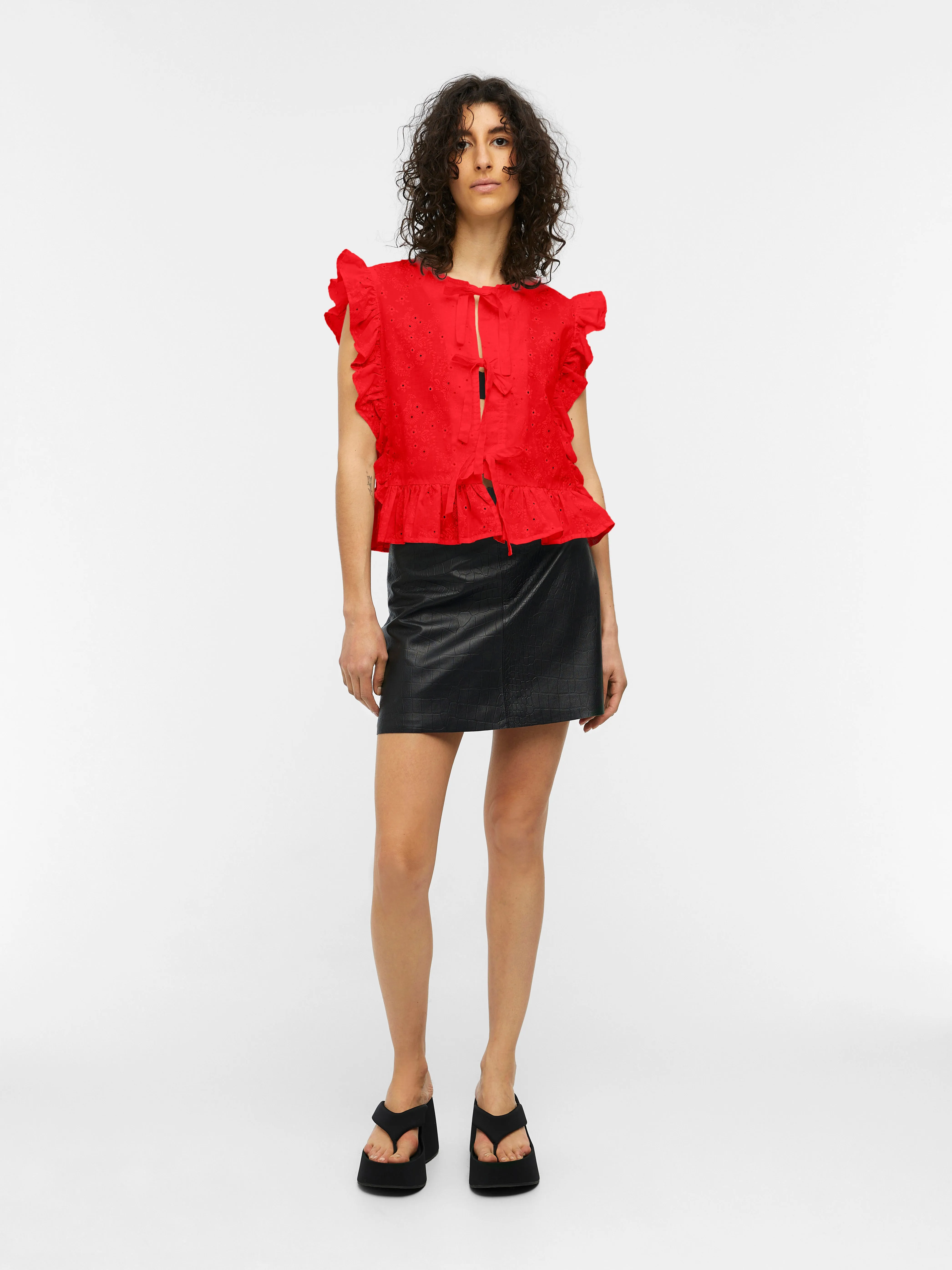 Cilla Sleeveless Ruffle Top (Flame Scarlet)