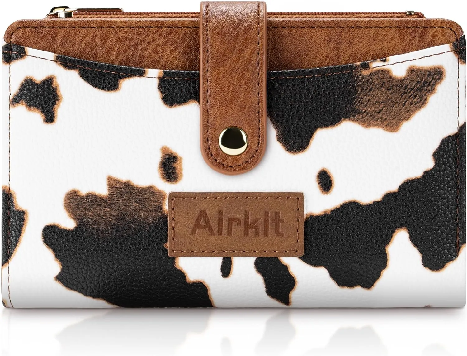 Cow Print Wallets for Women Bifold Credit Card Holder, Rfid Blocking, ID Window, Western Slim Wallet with Zipper Coin Pocket for Ladies, Coffee Brown