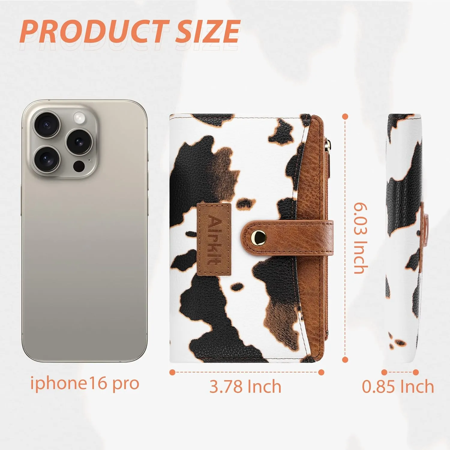 Cow Print Wallets for Women Bifold Credit Card Holder, Rfid Blocking, ID Window, Western Slim Wallet with Zipper Coin Pocket for Ladies, Coffee Brown