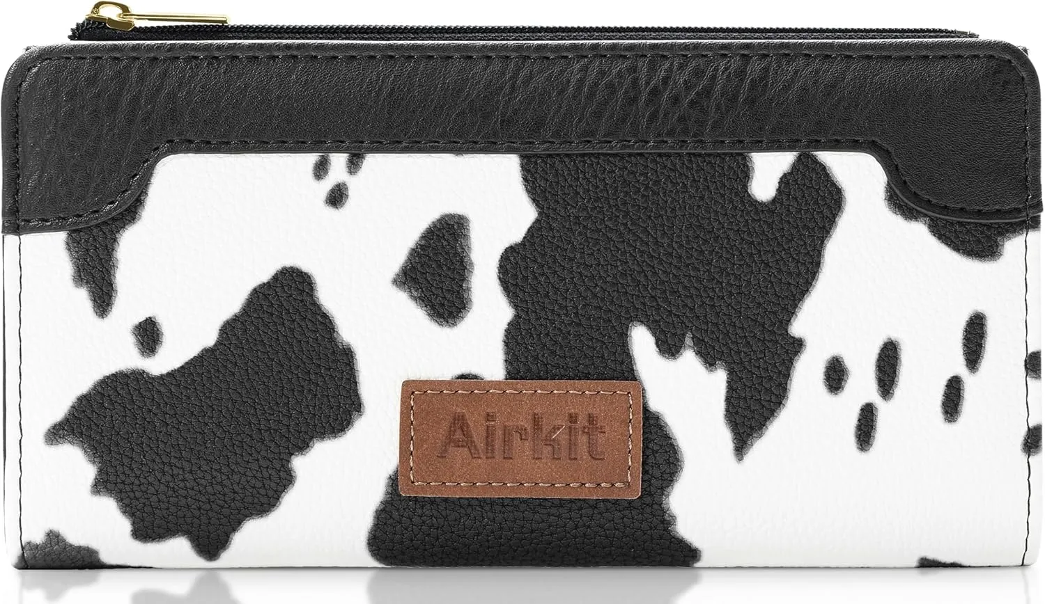 Cow Print Wallets for Women Bifold Credit Card Holder, Rfid Blocking, ID Window, Western Slim Wallet with Zipper Coin Pocket for Ladies, Cow Black