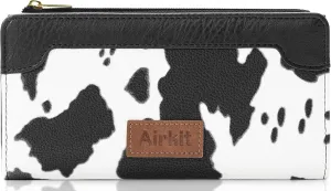 Cow Print Wallets for Women Bifold Credit Card Holder, Rfid Blocking, ID Window, Western Slim Wallet with Zipper Coin Pocket for Ladies, Cow Black