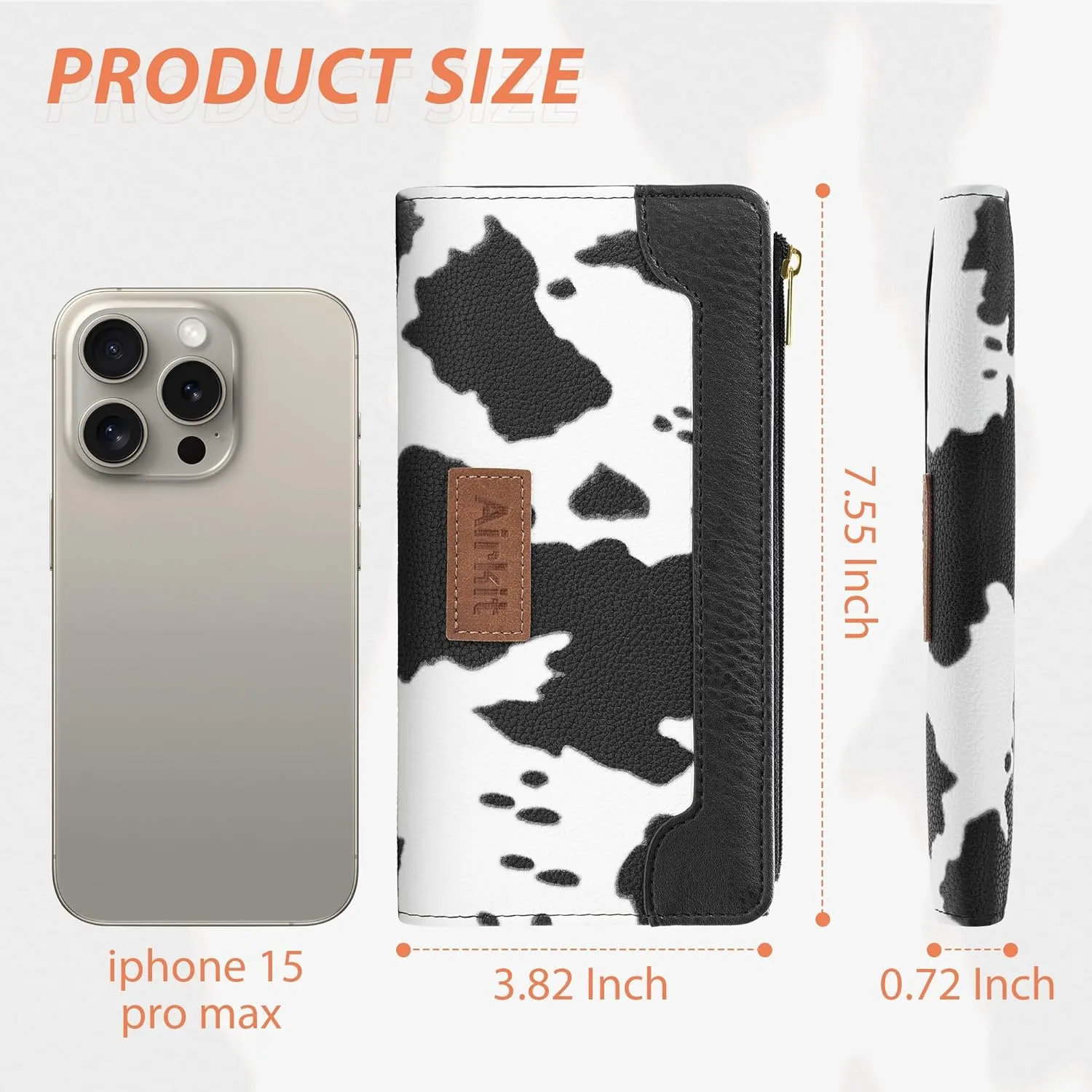 Cow Print Wallets for Women Bifold Credit Card Holder, Rfid Blocking, ID Window, Western Slim Wallet with Zipper Coin Pocket for Ladies, Cow Black