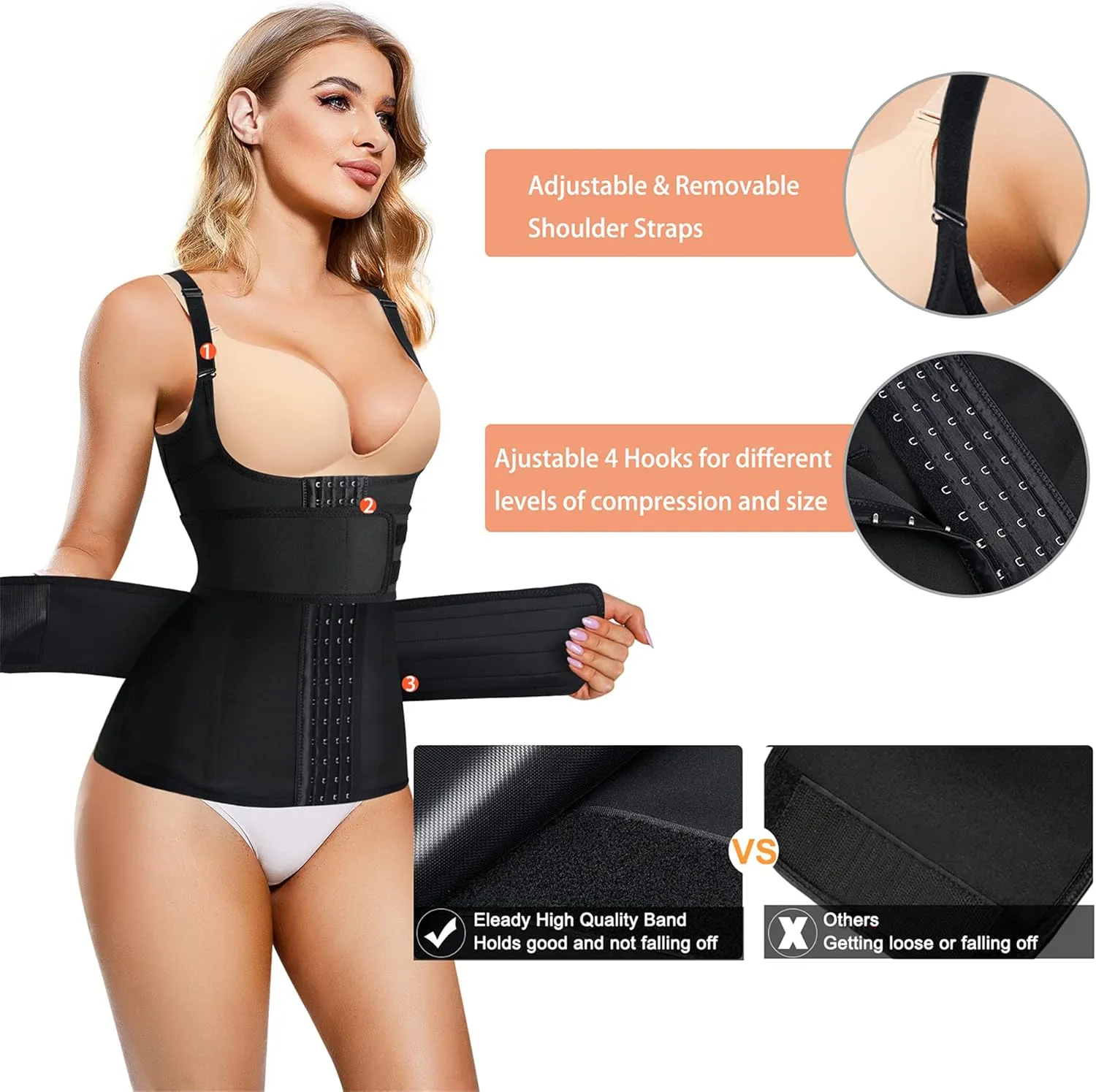 Eleady Waist Trainer Vest for Women Underbust Corset Cincher Tummy Control Body Shaper Sport Girdle with Adjustable Belt