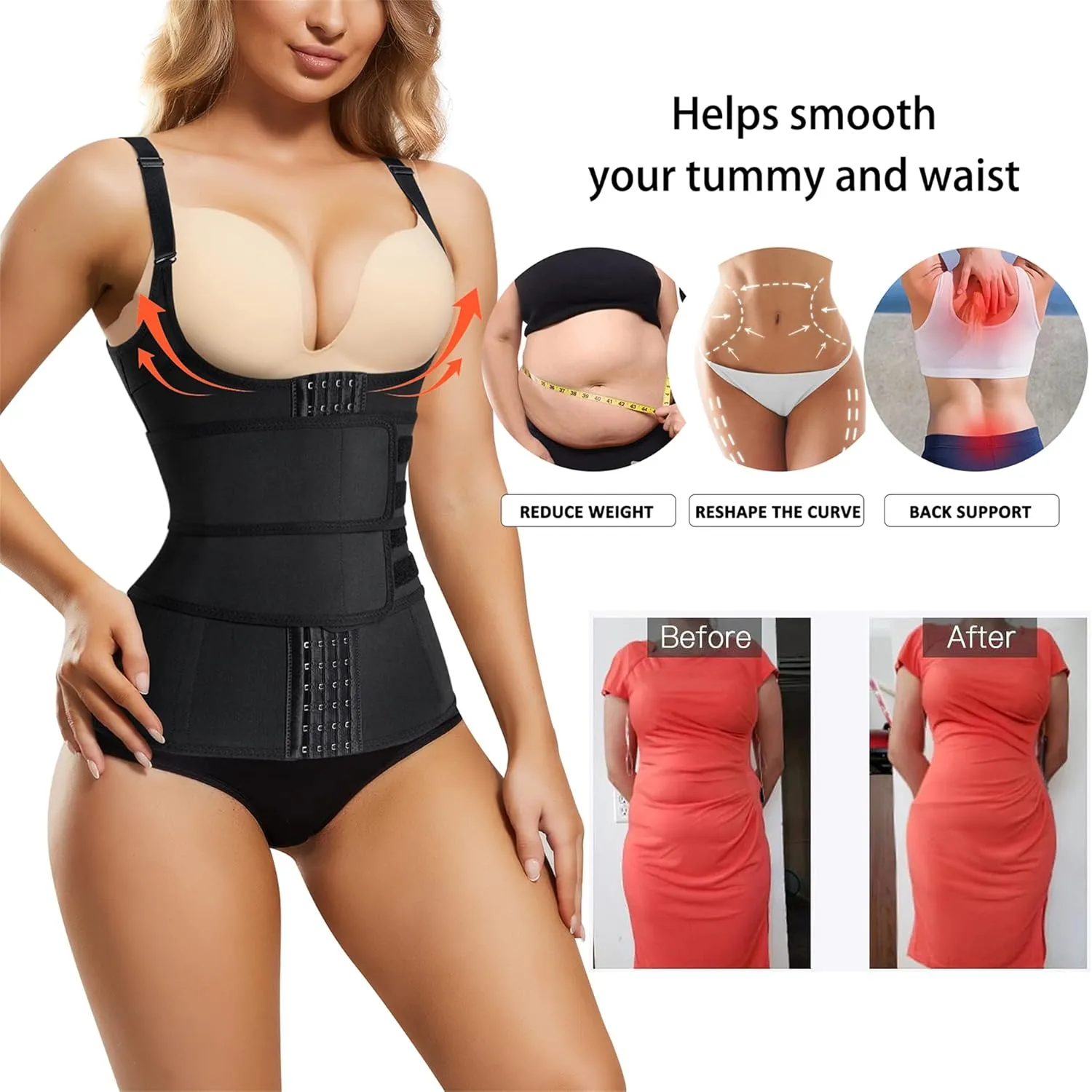 Eleady Waist Trainer Vest for Women Underbust Corset Cincher Tummy Control Body Shaper Sport Girdle with Adjustable Belt