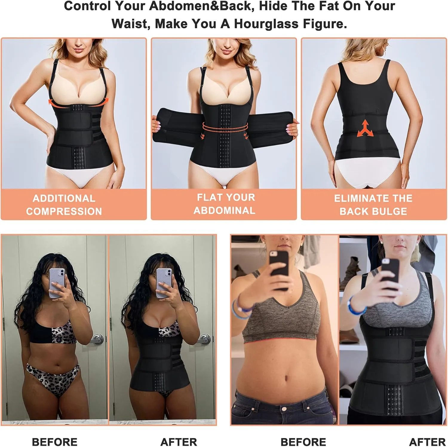 Eleady Waist Trainer Vest for Women Underbust Corset Cincher Tummy Control Body Shaper Sport Girdle with Adjustable Belt