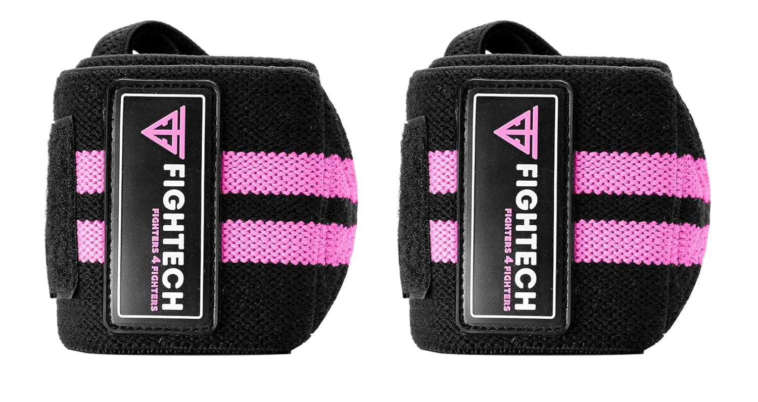 FIGHTECH Wrist Wraps for WeightLifting | 18 inch Professional Grade Lifting Wrist Wraps | Best for Powerlifting Competition, Strength Training, Bodybuilding (Pink, 18 Inch)