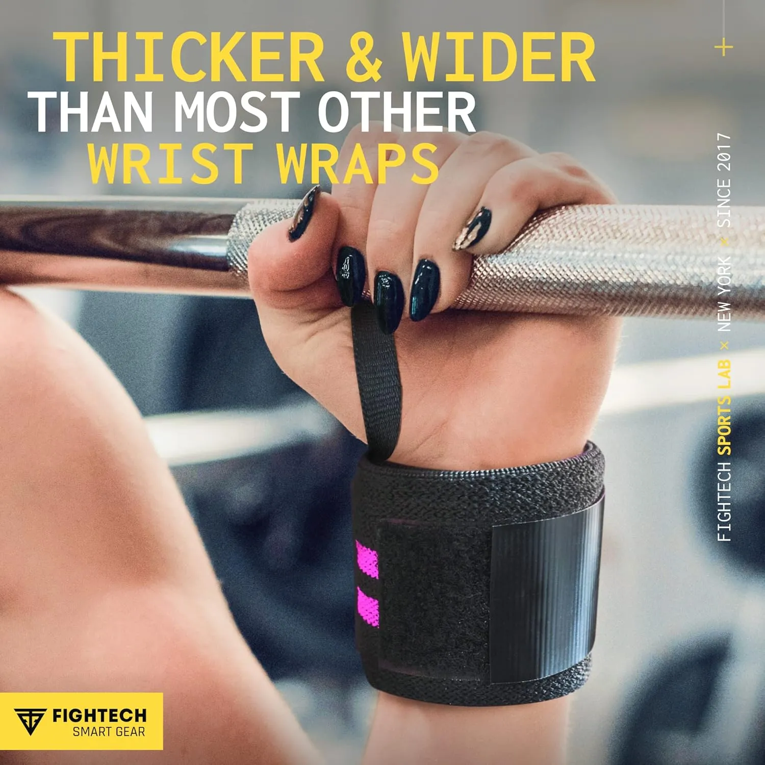 FIGHTECH Wrist Wraps for WeightLifting | 18 inch Professional Grade Lifting Wrist Wraps | Best for Powerlifting Competition, Strength Training, Bodybuilding (Pink, 18 Inch)