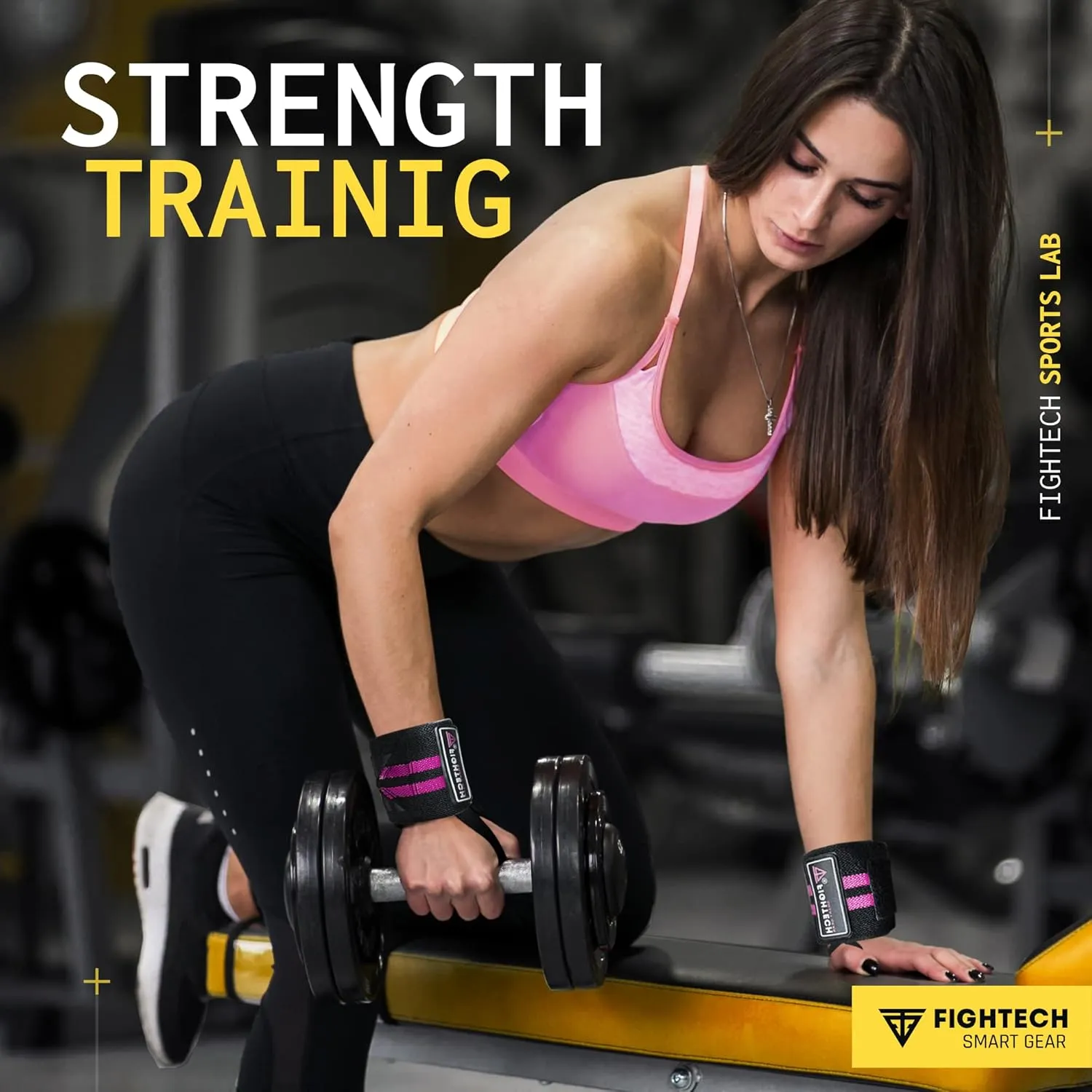 FIGHTECH Wrist Wraps for WeightLifting | 18 inch Professional Grade Lifting Wrist Wraps | Best for Powerlifting Competition, Strength Training, Bodybuilding (Pink, 18 Inch)