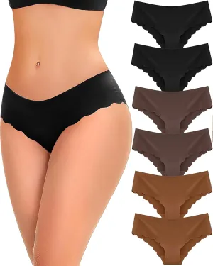 FINETOO 6 pack Seamless Underwear for Women Sexy Low Rise Hipster Wave Edge No Show Bikini Panties Womens Cheeky S-XL