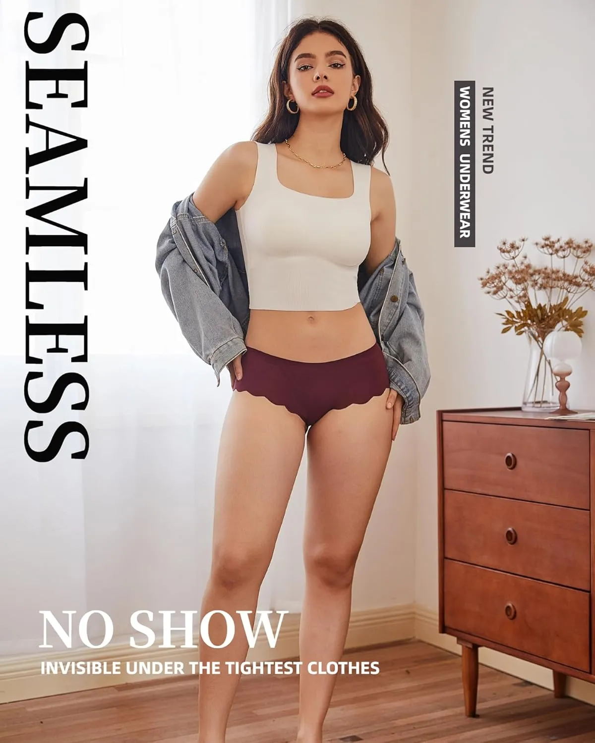 FINETOO 6 pack Seamless Underwear for Women Sexy Low Rise Hipster Wave Edge No Show Bikini Panties Womens Cheeky S-XL