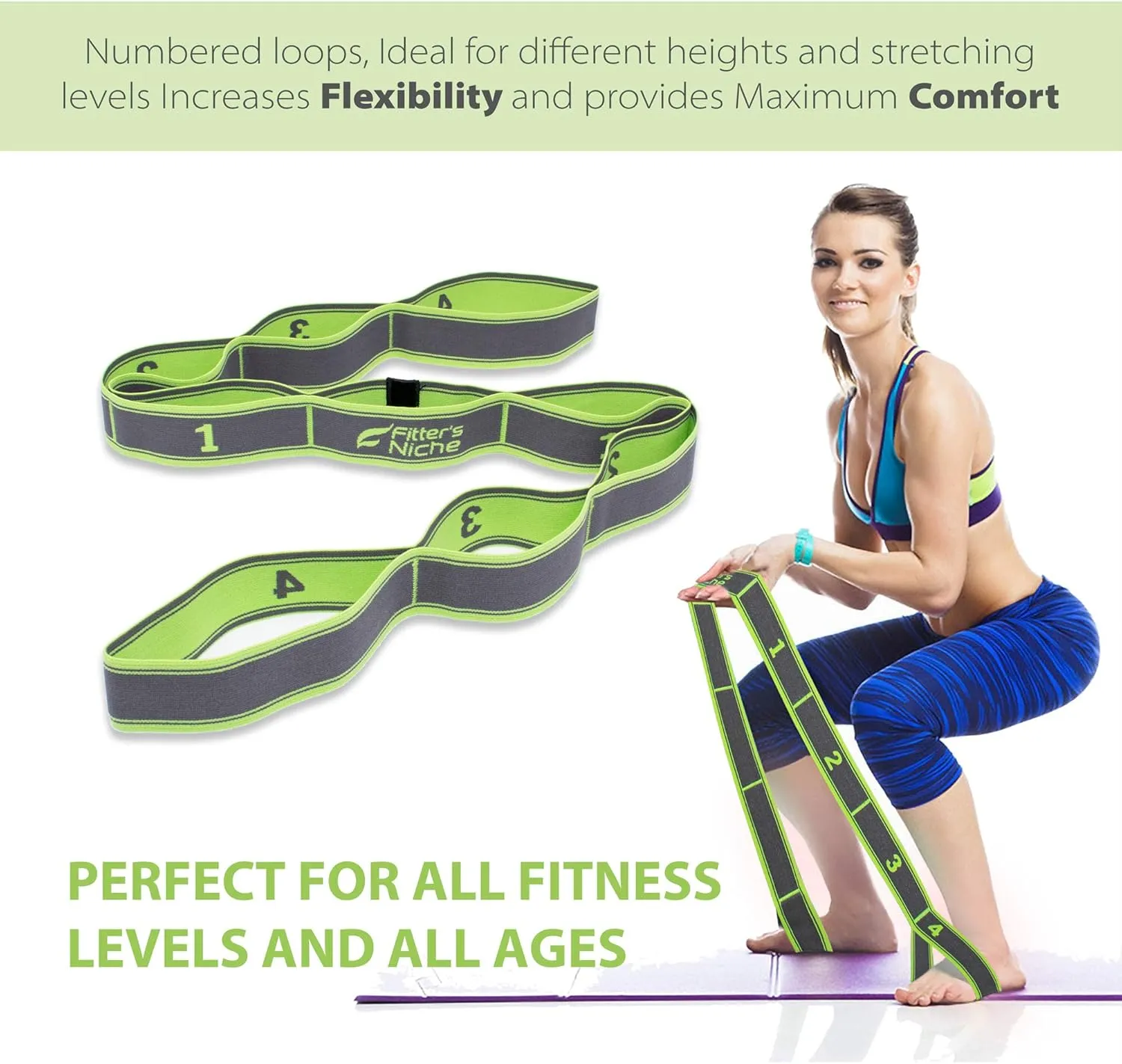 Fitter's Niche Soft High Elastic Stretching Band for Indoor Exercise Warm up Rehab Physical Therapy Recovery Flexibility Hamstring with E - book