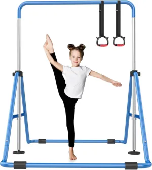 Foldable Gymnastics Bar, 5-Height Adjustable Gymnastic Bars for Kids at Home,Robust & Stable for Indoor/Outdoor Using,Weight Limit 140LBS