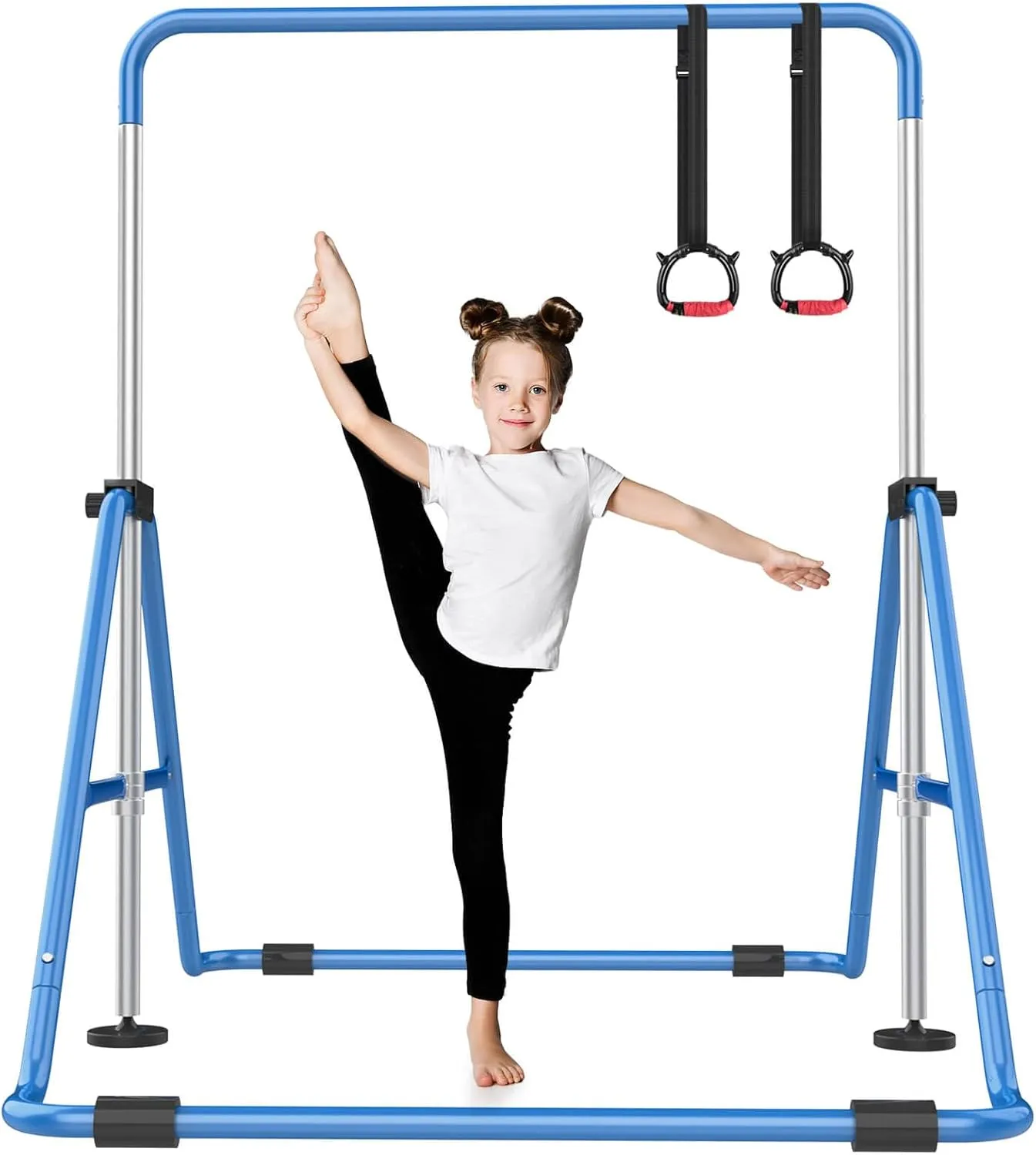 Foldable Gymnastics Bar, 5-Height Adjustable Gymnastic Bars for Kids at Home,Robust & Stable for Indoor/Outdoor Using,Weight Limit 140LBS