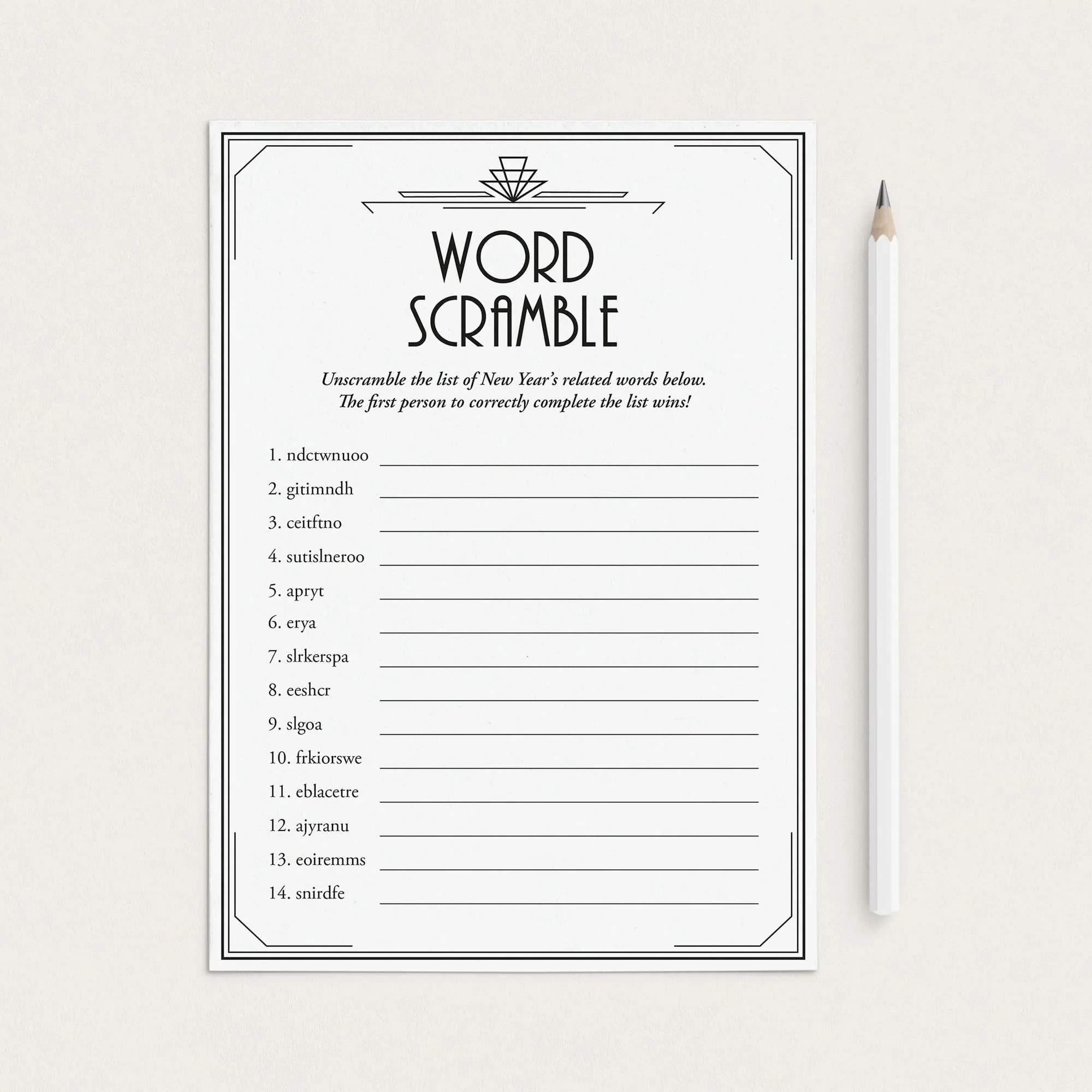 Gatsby New Year's Eve Party Games and Activities Bundle Printable
