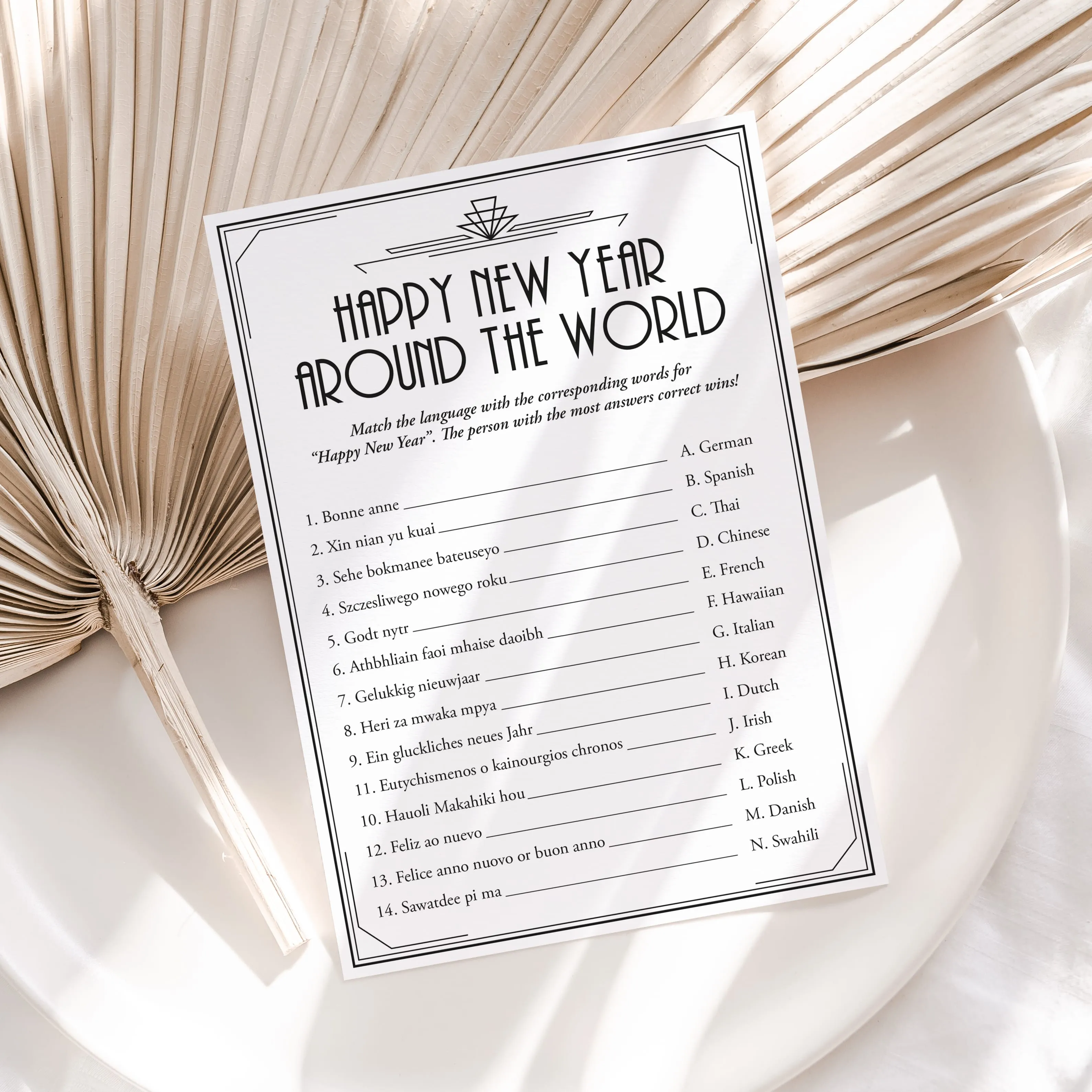 Gatsby New Year's Eve Party Games and Activities Bundle Printable
