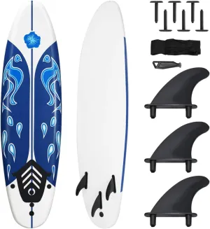 Giantex Surfboard, 6 Ft Stand Up Surfing Board with 3 Detachable Fins, Safety Leash, Non-Slip Lightweight Foam Surfboard for Kids, Teenager, Youth