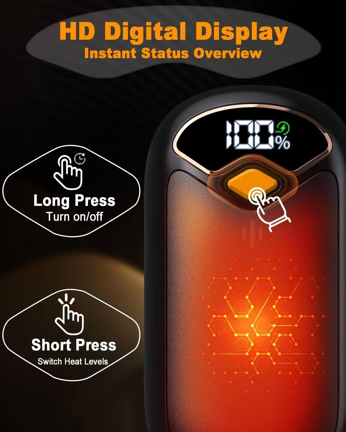 Hand Warmers Rechargeable - 7000mAh Electric Hand Warmer Reusable 2 Pack with LED Digital Display, 4 Levels Max 132, 20 Hrs Warmth Magnetic Portable Pocket Heater for Golf, Camping, Hunting, Fishing