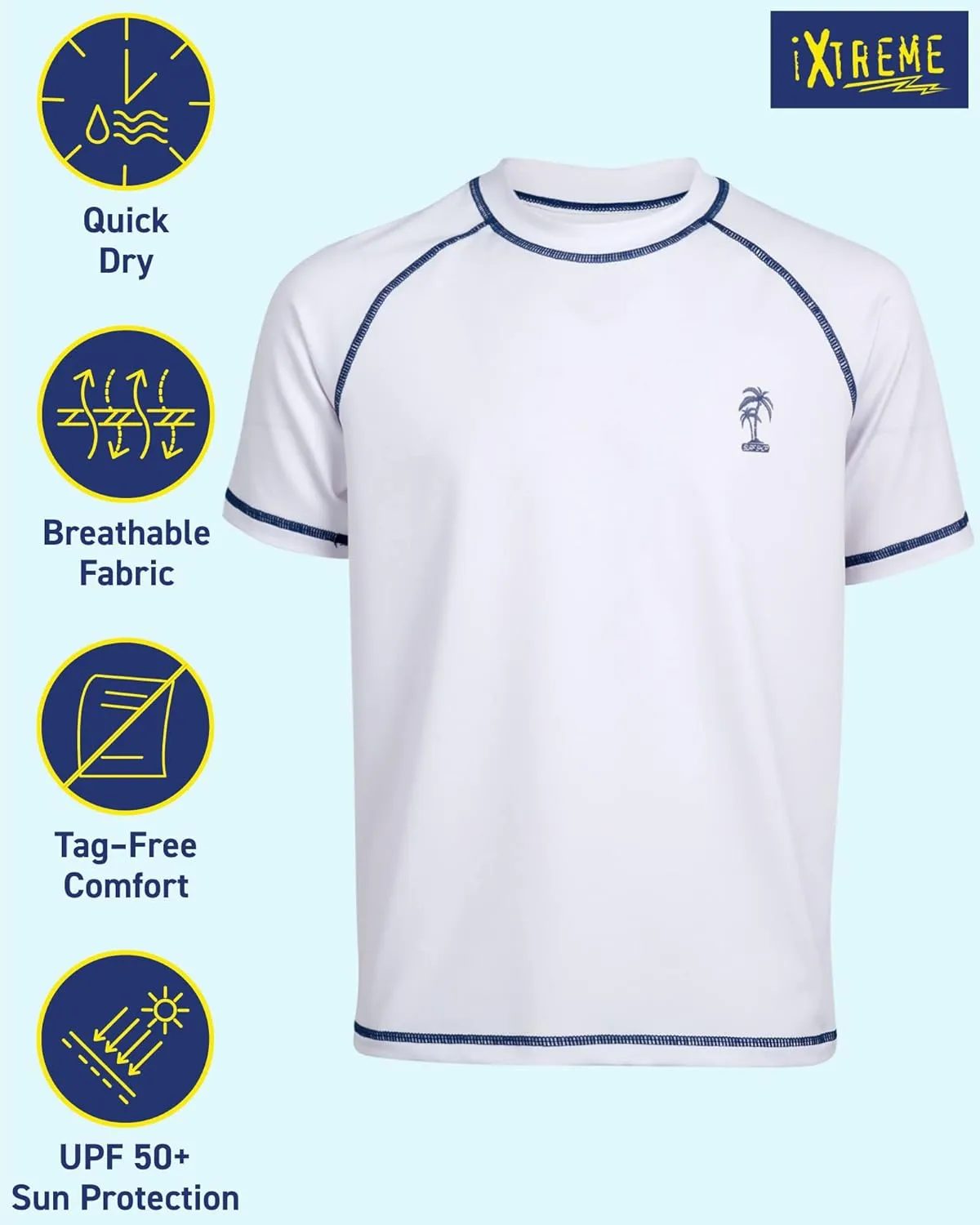 iXtreme Boys Rash Guard - UPF50  Short Sleeve Swim Shirts for Boys - Quick Dry Swimwear for Infant Toddler & Big Boy (12M-18)