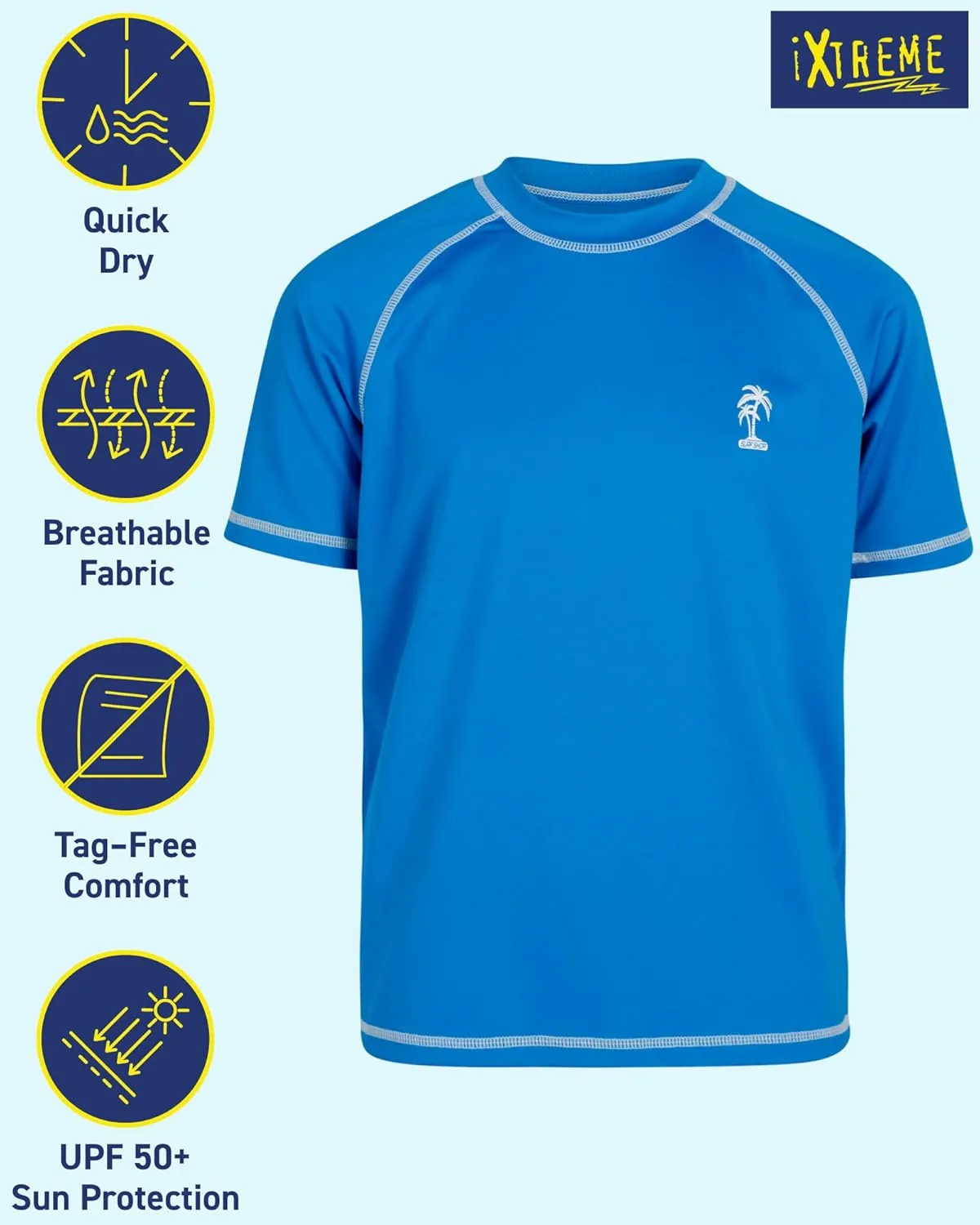 iXtreme Boys Rash Guard - UPF50  Short Sleeve Swim Shirts for Boys - Quick Dry Swimwear for Infant Toddler & Big Boy (12M-18)