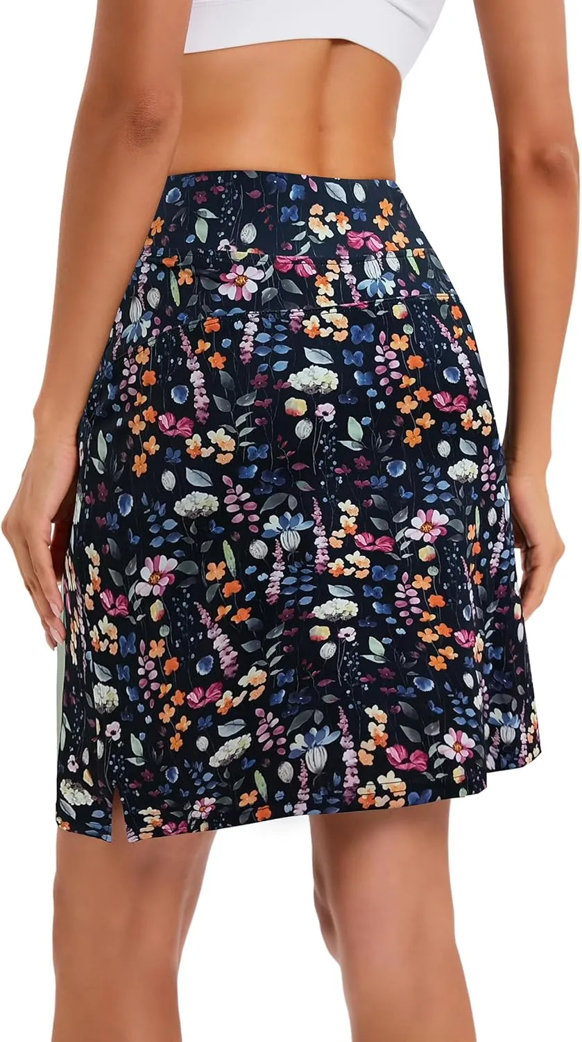 Jhsnjnr Women's Tennis Skirt Casual Knee Length Golf Skirts with Pockets Workout Athletic Skort