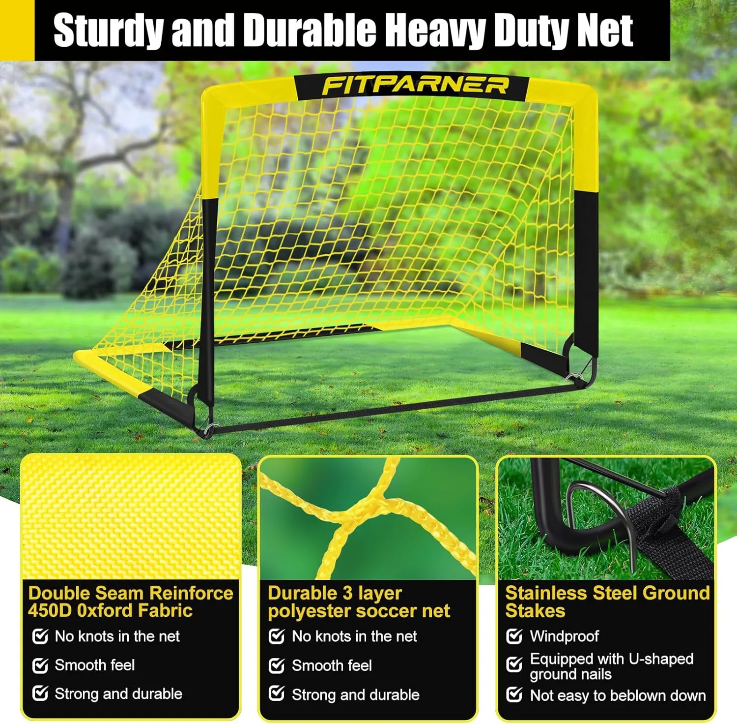 Kids Soccer Goals for Backyard Set - 2 Set of 5X3.6 ft Portable Soccer Nets for Kids Age 3-14,Complete Training Equipment Kit with Ball,Cones for Toddler Youth Outdoor Game