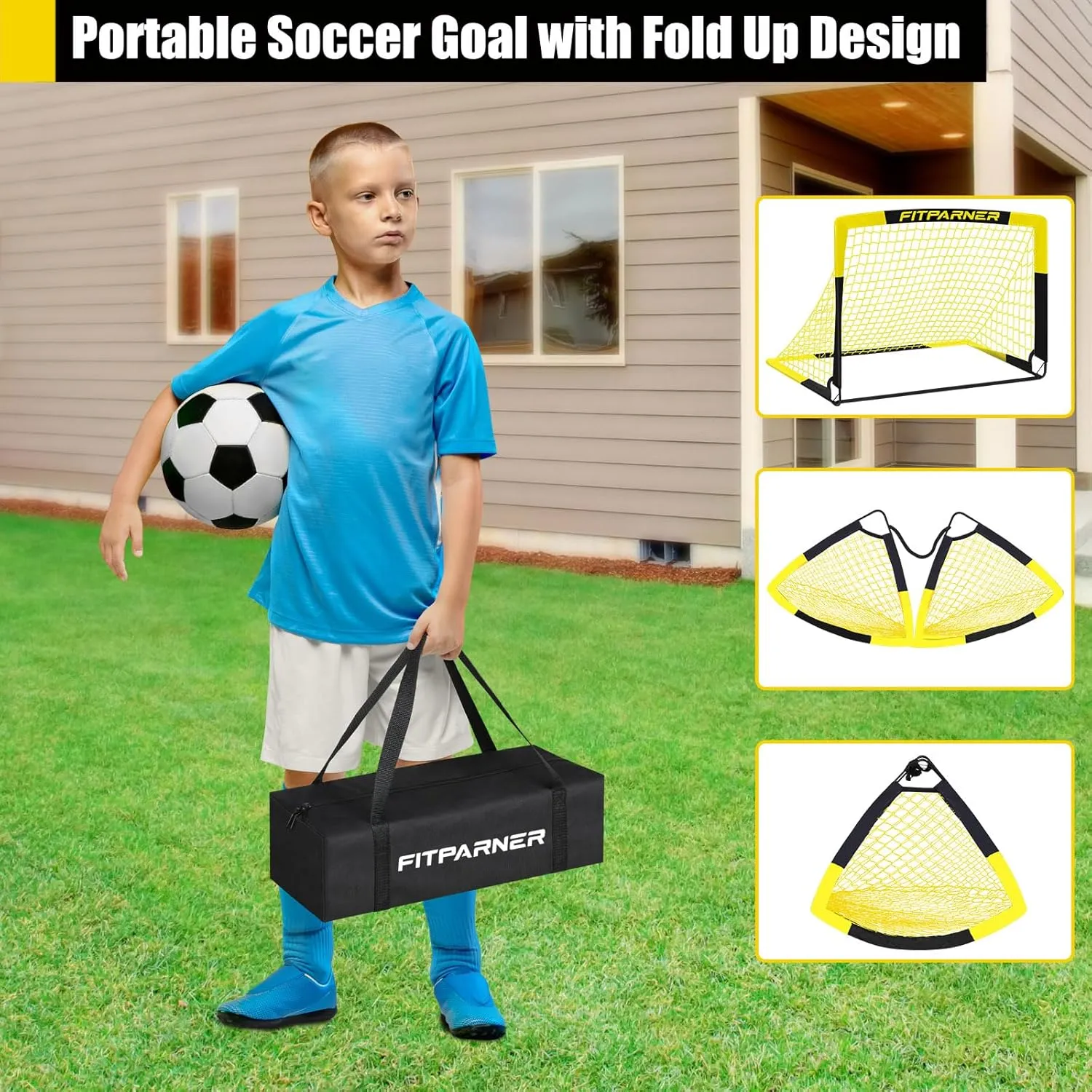 Kids Soccer Goals for Backyard Set - 2 Set of 5X3.6 ft Portable Soccer Nets for Kids Age 3-14,Complete Training Equipment Kit with Ball,Cones for Toddler Youth Outdoor Game