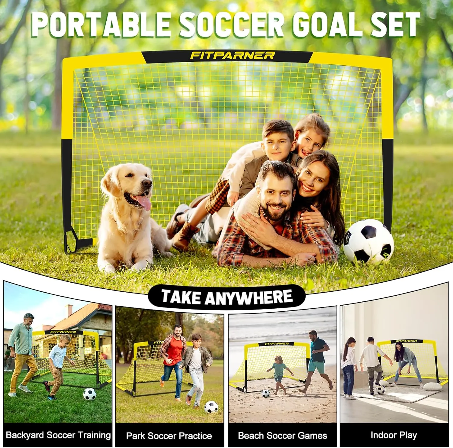 Kids Soccer Goals for Backyard Set - 2 Set of 5X3.6 ft Portable Soccer Nets for Kids Age 3-14,Complete Training Equipment Kit with Ball,Cones for Toddler Youth Outdoor Game