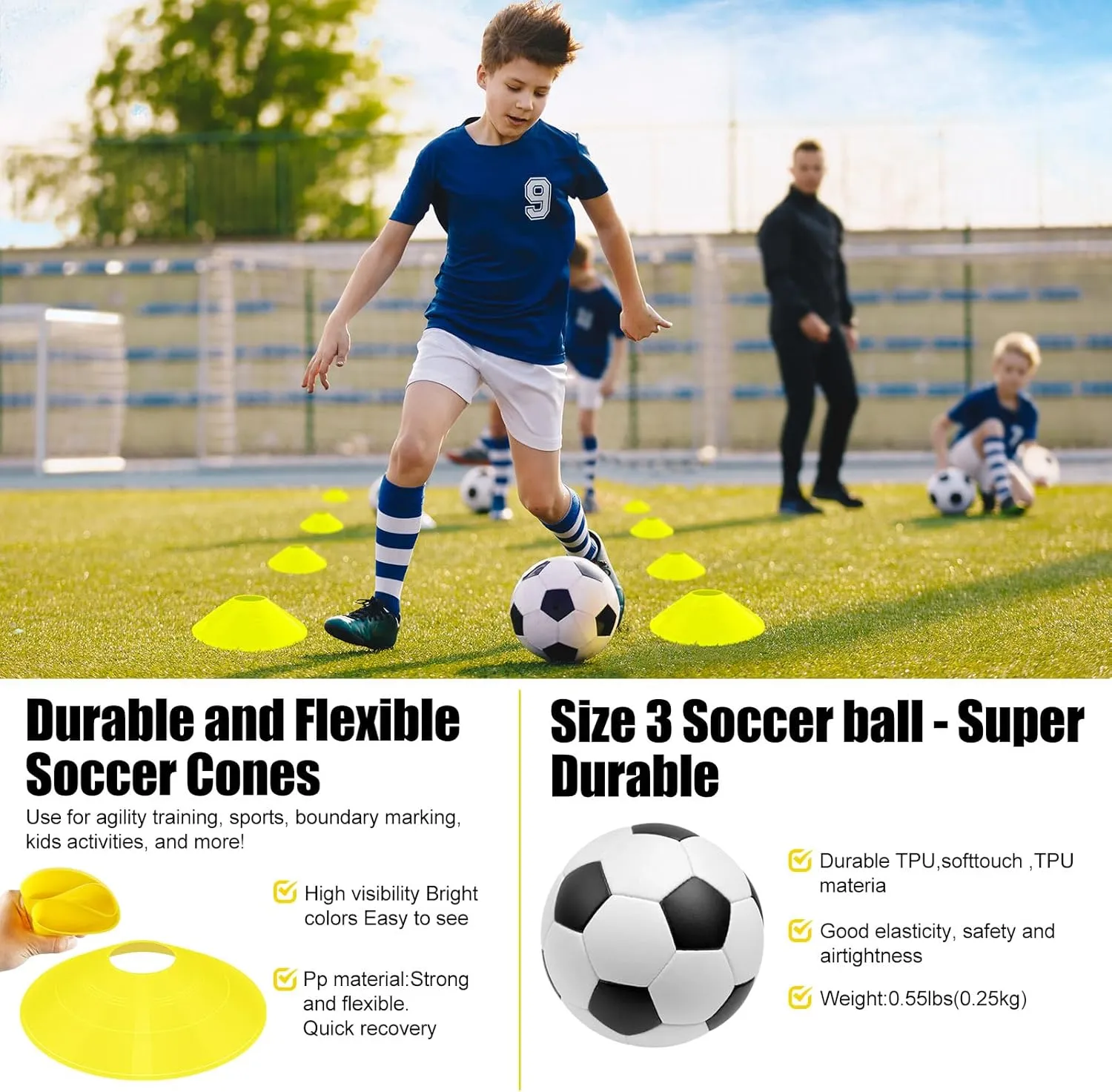 Kids Soccer Goals for Backyard Set - 2 Set of 5X3.6 ft Portable Soccer Nets for Kids Age 3-14,Complete Training Equipment Kit with Ball,Cones for Toddler Youth Outdoor Game