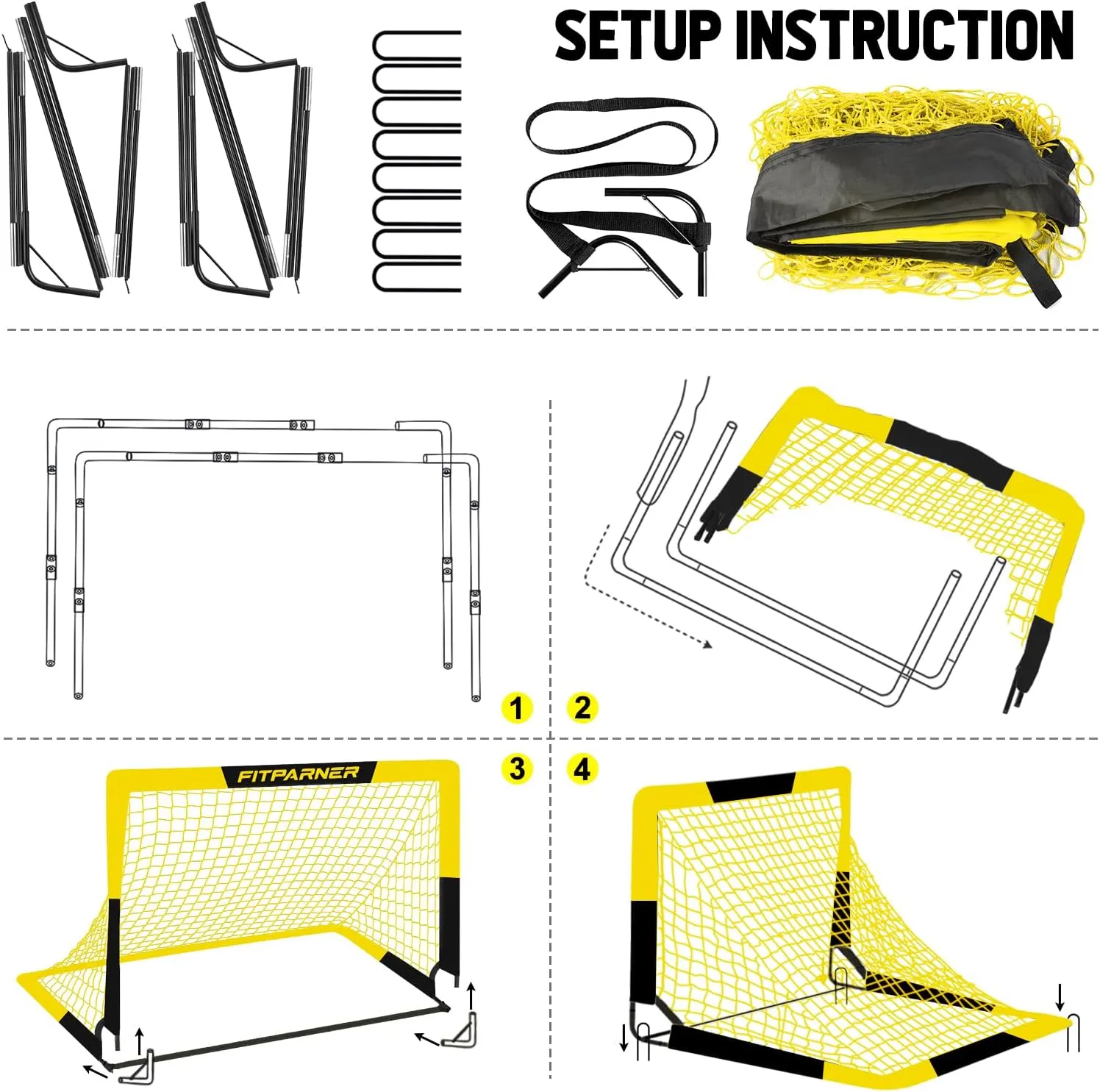 Kids Soccer Goals for Backyard Set - 2 Set of 5X3.6 ft Portable Soccer Nets for Kids Age 3-14,Complete Training Equipment Kit with Ball,Cones for Toddler Youth Outdoor Game