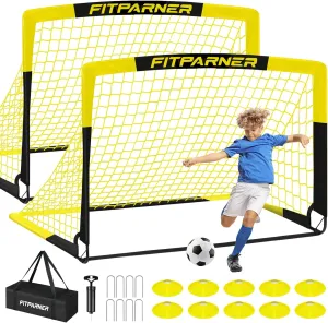 Kids Soccer Goals for Backyard Set - 2 Set of 5X3.6 ft Portable Soccer Nets for Kids Age 3-14,Complete Training Equipment Kit with Ball,Cones for Toddler Youth Outdoor Game