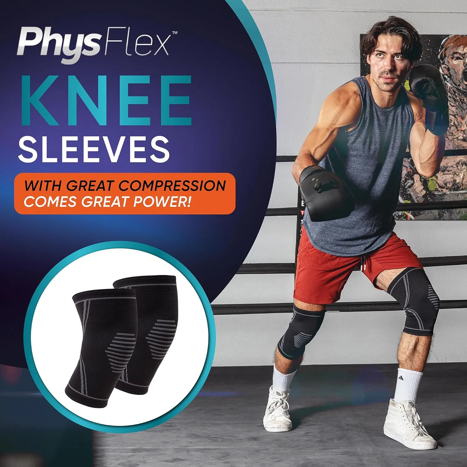 Knee Brace for Pain Relief - 2 Pack Knee Sleeves for Men and Women - Support for Weightlifting, Gym, Workout, Volleyball - Meniscus Tear, ACL, Arthritis