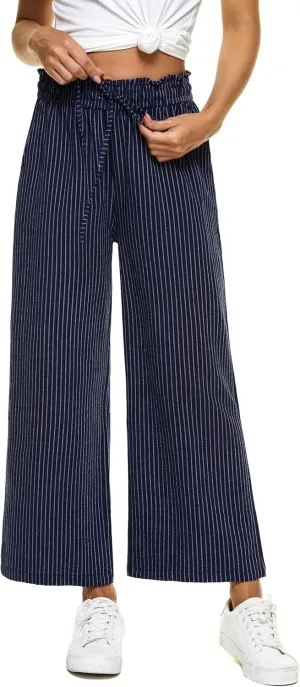 LNX Womens Linen Pants High Waisted Wide Leg Drawstring Casual Loose Trousers with Pockets