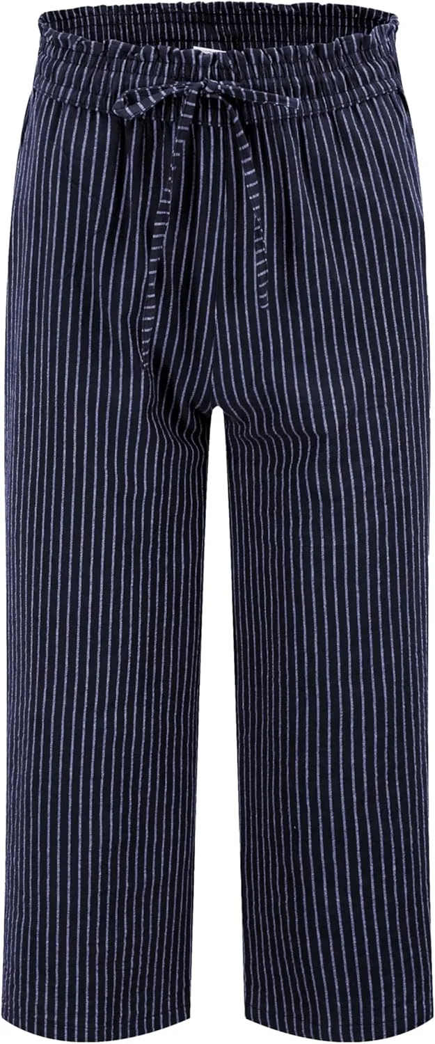 LNX Womens Linen Pants High Waisted Wide Leg Drawstring Casual Loose Trousers with Pockets