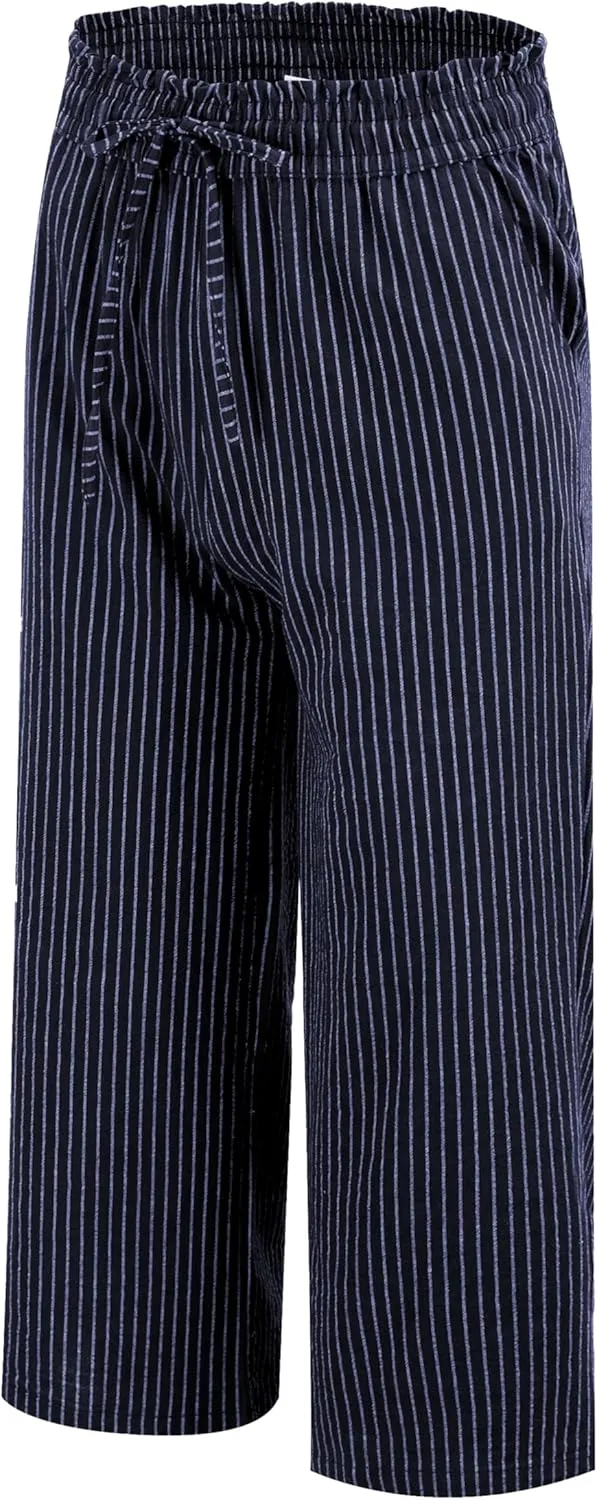 LNX Womens Linen Pants High Waisted Wide Leg Drawstring Casual Loose Trousers with Pockets