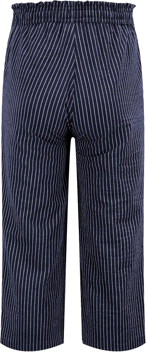 LNX Womens Linen Pants High Waisted Wide Leg Drawstring Casual Loose Trousers with Pockets