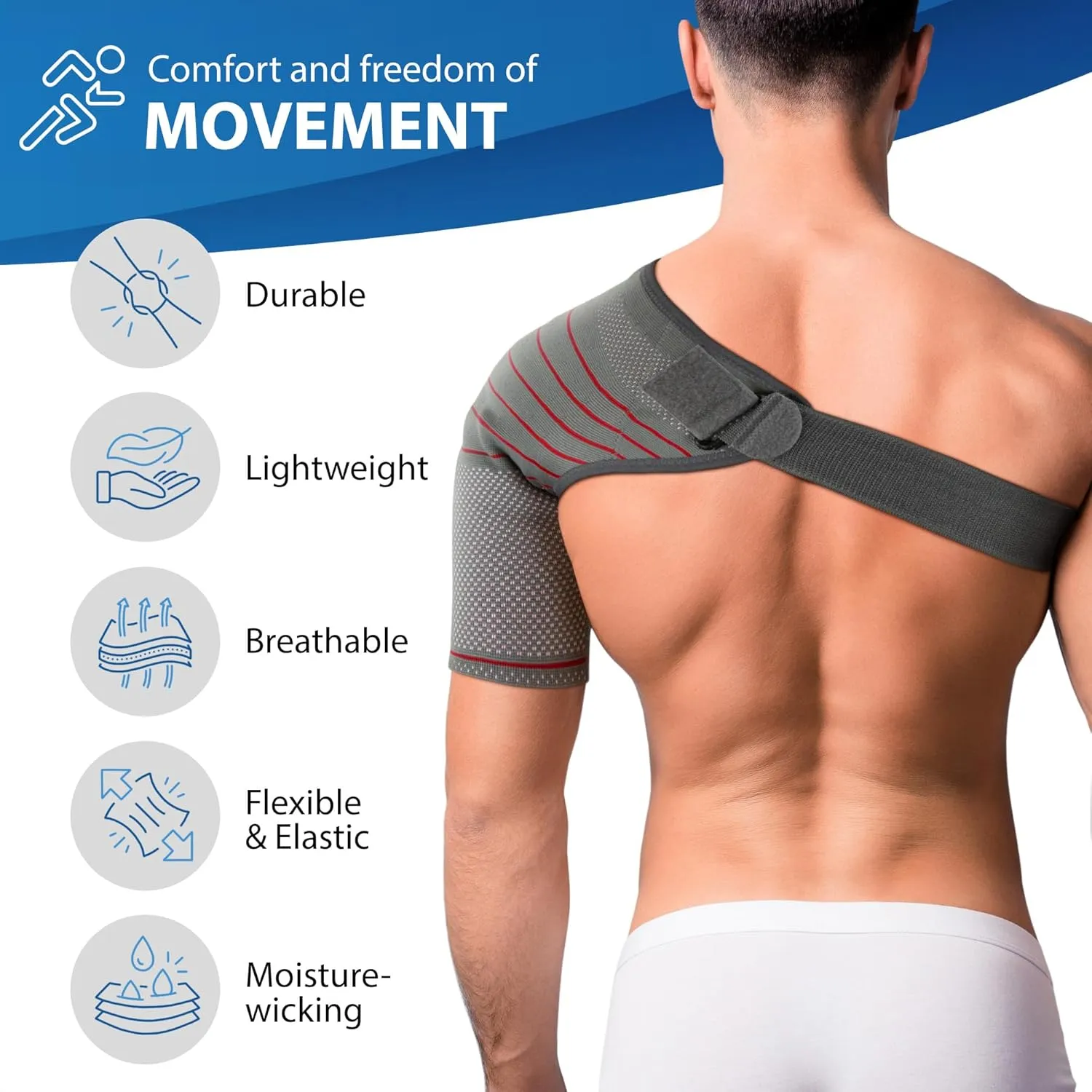 ORTONYX Shoulder Stability Brace Compression Sleeve for Rotator Cuff Support, Injury Prevention, Dislocated AC Joint, Labrum Tear, Frozen Shoulder Pain, Sprain, Soreness, Bursitis/M