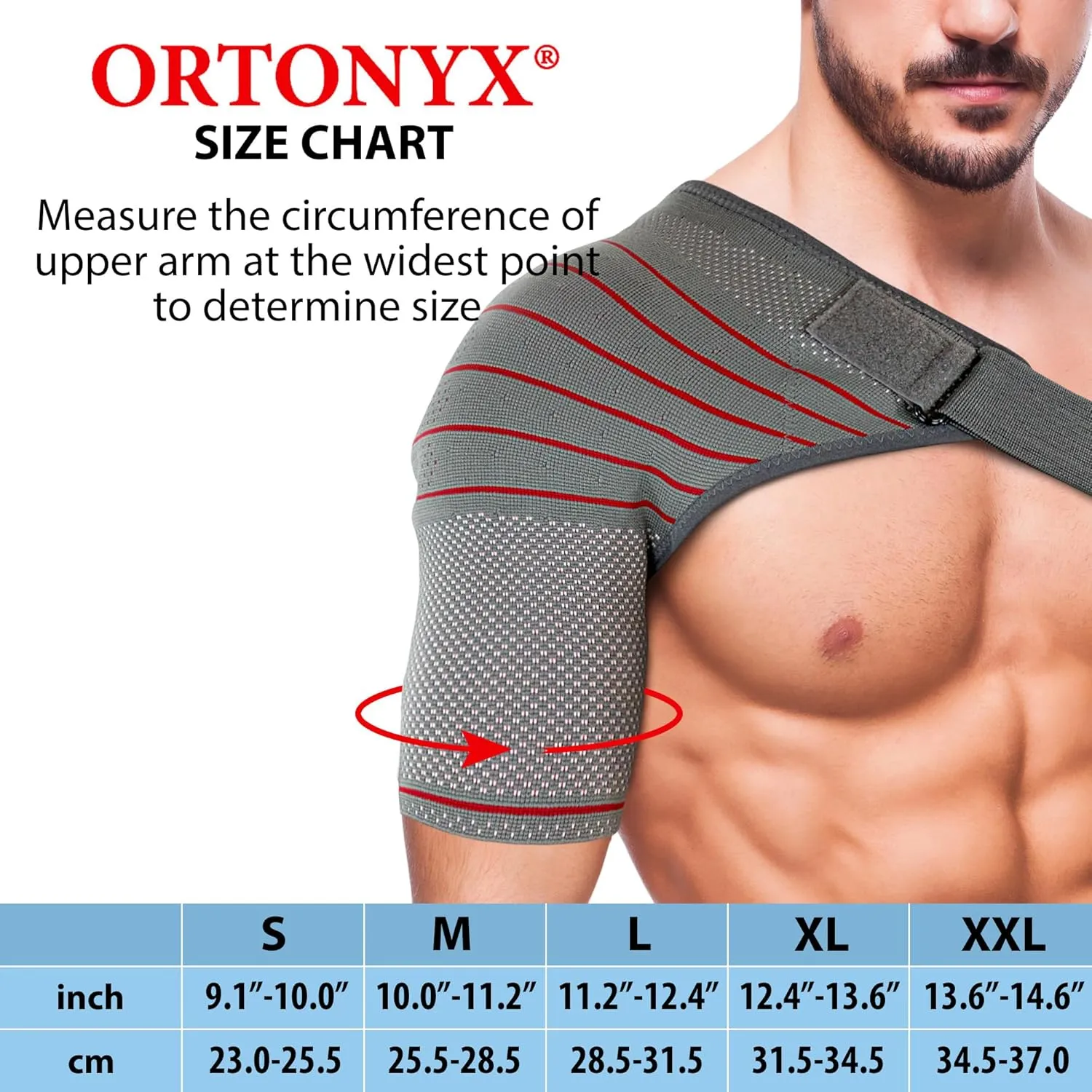 ORTONYX Shoulder Stability Brace Compression Sleeve for Rotator Cuff Support, Injury Prevention, Dislocated AC Joint, Labrum Tear, Frozen Shoulder Pain, Sprain, Soreness, Bursitis/M