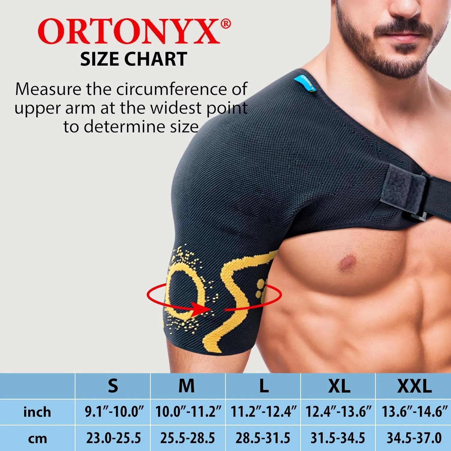 ORTONYX Shoulder Stability Brace Compression Sleeve for Rotator Cuff Support, Injury Prevention, Dislocated AC Joint, Labrum Tear, Frozen Shoulder Pain, Sprain, Soreness, Bursitis/S
