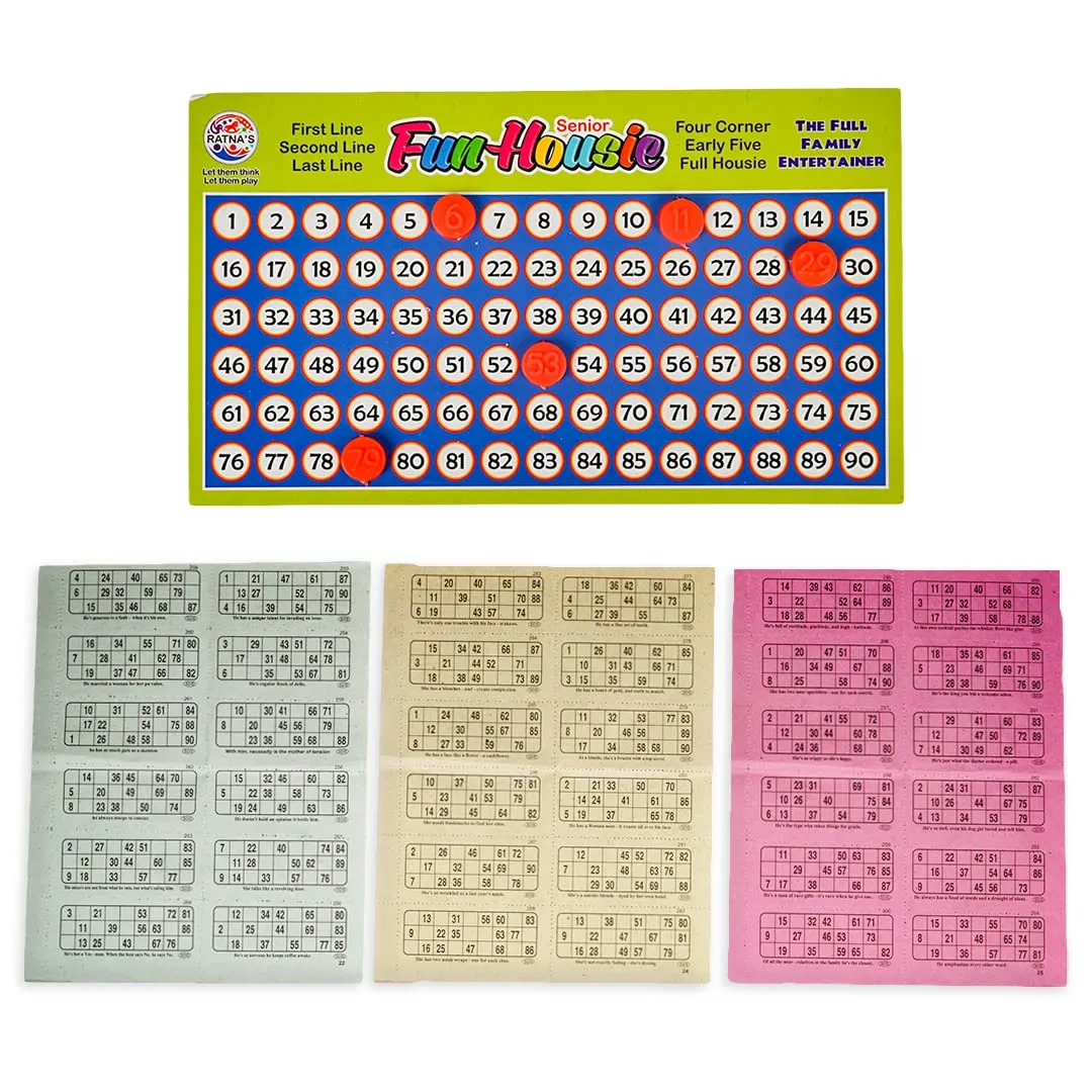 Ratna's Plastic Family Game Fun Housie Small with 120 Tickets Board Game, Multicolour, Fixing Checking Board, 90 Coins, and Tickets