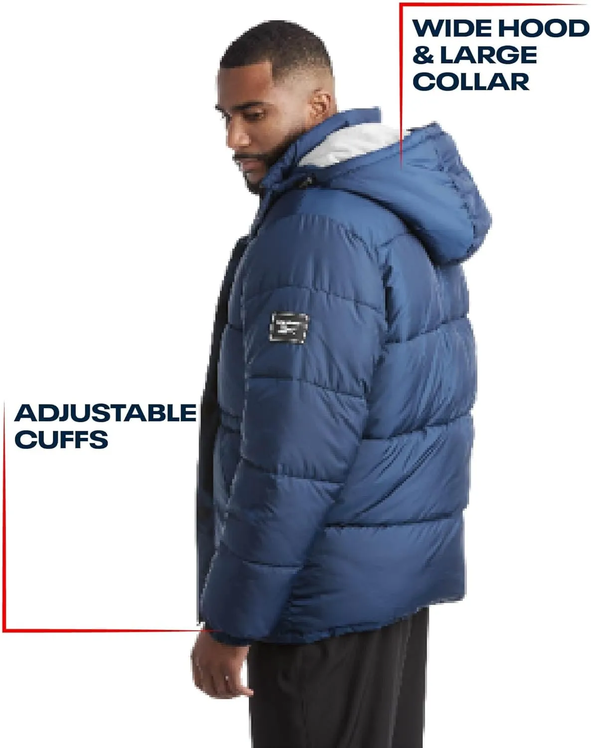 Reebok Mens Puffer Jacket - Heavyweight Quilted Mens Jacket with Hood - Weather Resistant Parka Winter Jackets for Men