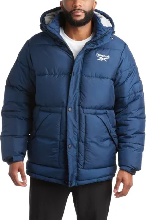 Reebok Mens Puffer Jacket - Heavyweight Quilted Mens Jacket with Hood - Weather Resistant Parka Winter Jackets for Men