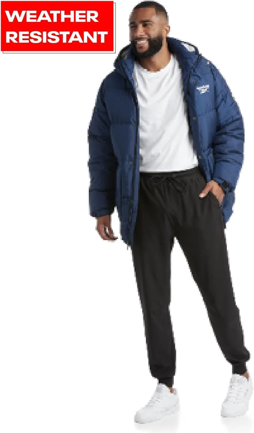 Reebok Mens Puffer Jacket - Heavyweight Quilted Mens Jacket with Hood - Weather Resistant Parka Winter Jackets for Men